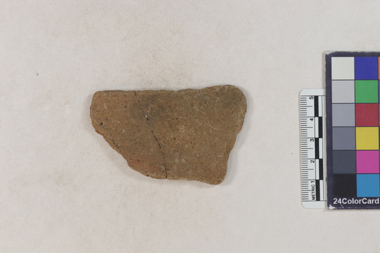 Hearst Museum object 33 of 183 titled Potsherd, accession number 16-8192, described as Potsherd: bodys Section of Manta on beach currently inhabited. Numbers  8111 to 8194 are sherds picked up on beach at low tide.