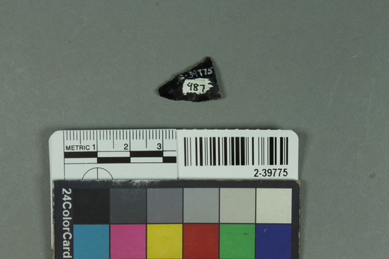 Hearst Museum object titled Projectile point fragment, accession number 2-39775, described as Obsidian projectile point tip