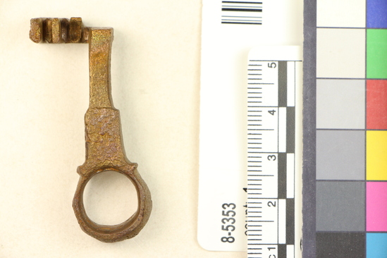 Hearst Museum object 6 of 8 titled Key, accession number 8-5353, described as Key, bronze, ring-handle, 52 mm