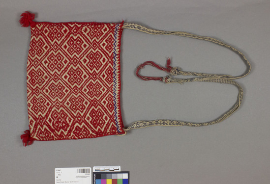 Hearst Museum object titled Bag, accession number 3-22442, described as Men's bag; woven, red patter,