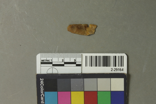 Hearst Museum object titled Projectile point, accession number 2-29164, described as Arrowpoint fragment, Moss agate