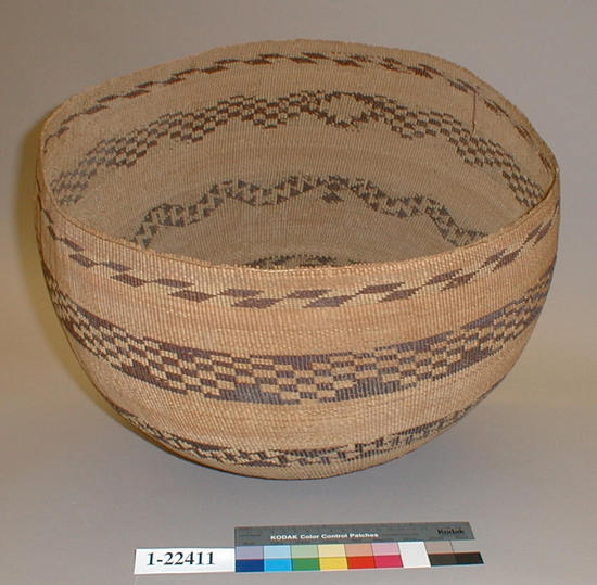 Hearst Museum object titled Storage basket, accession number 1-22411, described as Twined, brown pattern.