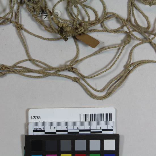 Hearst Museum object 1 of 4 titled Fishing net, accession number 1-2785, described as Salmon fish net, twined; circa 4.7 cm mesh.