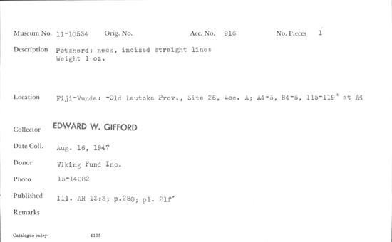 Documentation associated with Hearst Museum object titled Potsherd, accession number 11-10534, no description available.