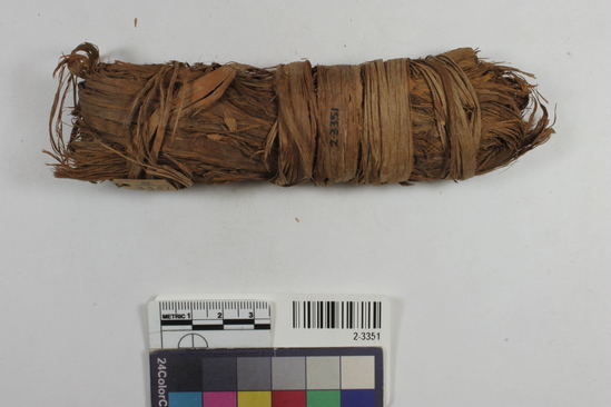 Hearst Museum object titled Bark, accession number 2-3351, described as Bundle of cedar bark for - hair dressing of women