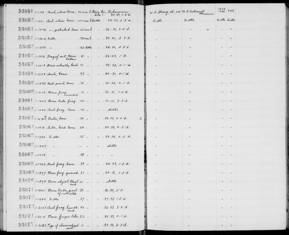 Documentation associated with Hearst Museum object titled Awl, accession number 1-53053, described as Polished bone