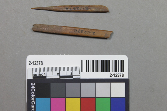 Hearst Museum object titled Awl fragment and spatula, accession number 2-12378, described as Bone implement.