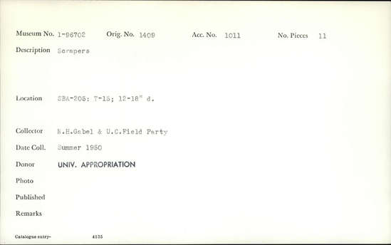 Documentation associated with Hearst Museum object titled Scrapers, accession number 1-96702, described as Scrapers.