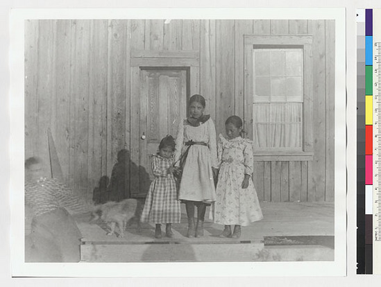 Hearst Museum object titled Black-and-white negative, accession number 15-3049, described as James Jackson's children (Lillian, Phremena, Eunice)