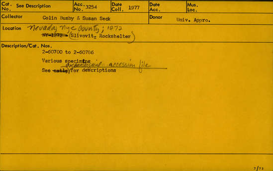 Documentation associated with Hearst Museum object titled Bead, accession number 2-60730, described as One bone bead from screen material