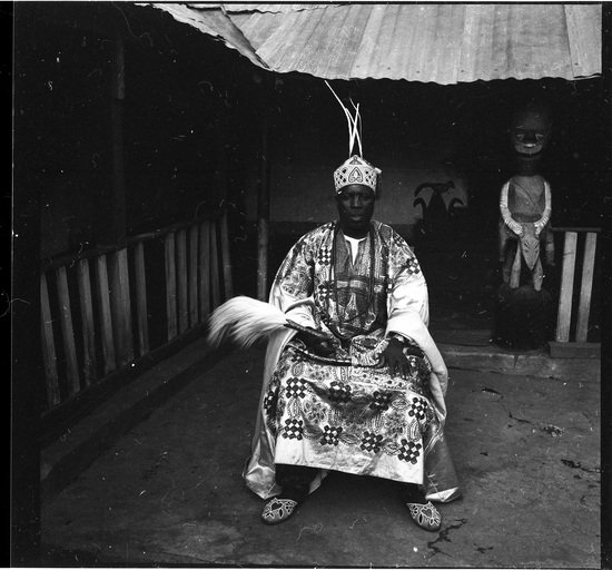 Hearst Museum object titled Black-and-white negative, accession number 15-31189, described as Black-and-white negative, Nigeria, Ara (Ekiti), Awara (king), 1951