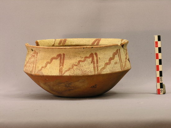 Hearst Museum object 5 of 5 titled Bowl, accession number 4-2801, described as Red and white bowl, slightly incurved