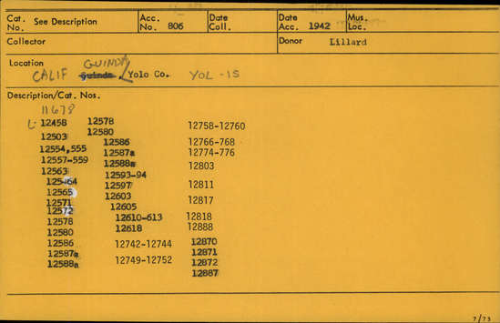 Documentation associated with Hearst Museum object titled Projectile point, accession number L-12554, described as Arrow point