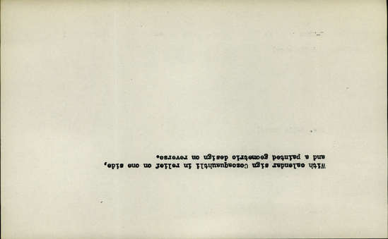 Documentation associated with Hearst Museum object titled Spindle whorl, accession number 3-2260, described as Spindle whorl. With calendar sign Cozcaquauhtli in relief on one side, and a painted geometric design on reverse.