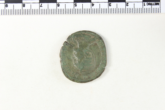 Hearst Museum object 5 of 8 titled Coin: æ sestertius, accession number 8-6166, described as Coin: Sestertius; Æ; Otacilia - 15.59 grams. Obverse: MARCIA OTACIL SEVERA AVG - Bust facing right, draped, diademed. Reverse: [P]VDICITIA, SC in exergue - Pudicitia veiled, seated facing left with right hand drawing veil, scepter in left hand.