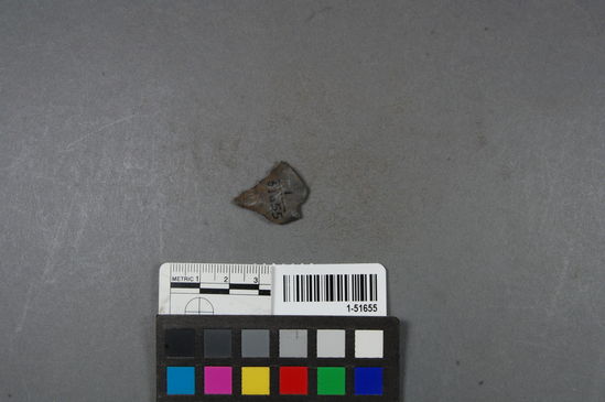 Hearst Museum object titled Projectile point, accession number 1-51655, described as Arrow point fragment, Franciscan Chert.