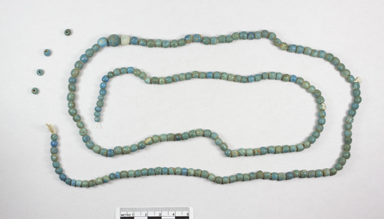 Hearst Museum object titled Beads, accession number 6-14045, described as string blue spherical beads; length 100 cm