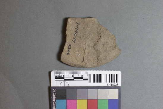 Hearst Museum object titled Abrader fragment, accession number 1-114037, described as Abrading stone fragment