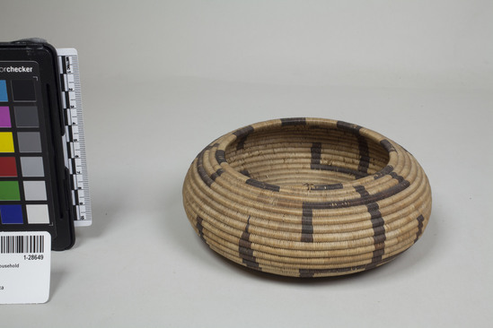 Hearst Museum object 2 of 2 titled Basket, accession number 1-28649, described as Coiled. Black swastika design.