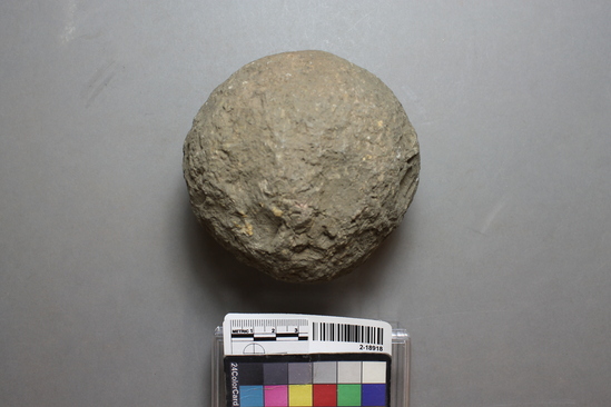 Hearst Museum object titled Ball, accession number 2-18918, described as Pecked ball metaphoric rock.