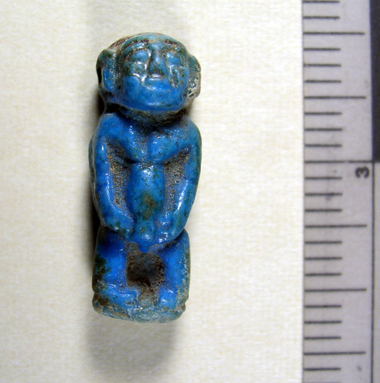 Hearst Museum object titled Amulet, accession number 6-20647, described as blue glaze human amulet. New Empire