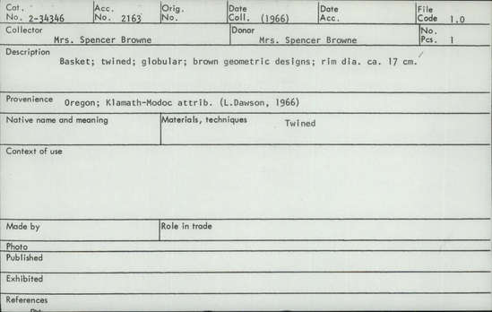 Documentation associated with Hearst Museum object titled Fishhook, accession number 1-34346, described as Made of shell. Notice: Image restricted due to its potentially sensitive nature. Contact Museum to request access.