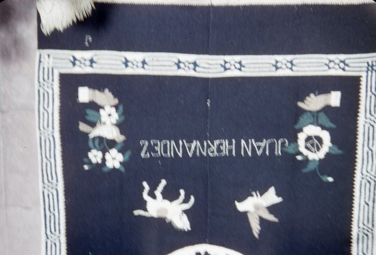 Hearst Museum object titled Color slide, accession number 25-18697, described as Sarape, bottom portion, hands, etc.