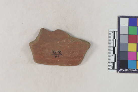 Hearst Museum object 69 of 160 titled Potsherd, accession number 16-8191, described as Potsherd: rims Section of Manta on beach currently inhabited. Numbers  8111 to 8194 are sherds picked up on beach at low tide.