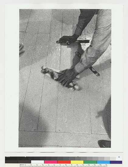 Hearst Museum object titled Black-and-white negative, accession number 15-19524, described as Sidney Parrish and David Peri playing stick game