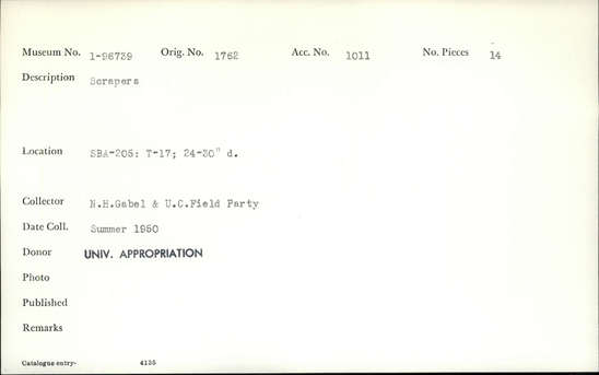 Documentation associated with Hearst Museum object titled Scrapers, accession number 1-96739, described as Scrapers.
