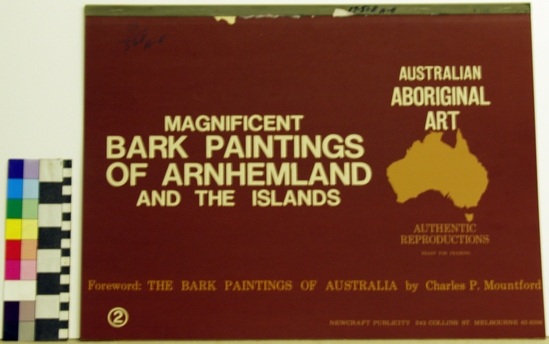 Hearst Museum object 1 of 6 titled Silkscreen, accession number 17-568a-e, described as Bark paintings of Arnhem Land and the islands. Second in a series of four.