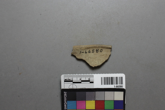 Hearst Museum object titled Ceramic fragments, accession number 1-66580, described as Potsherd, Colorado Buff  (Eastern) (sedimentary clay) bowl rim