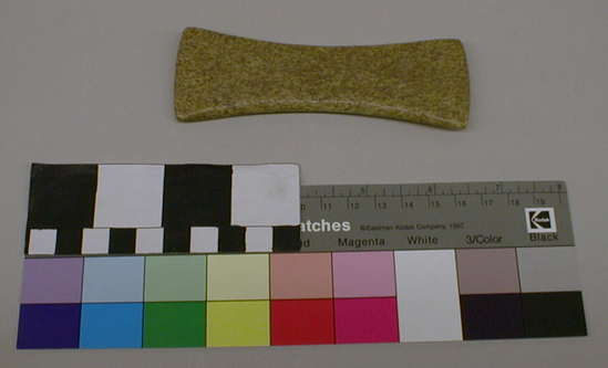 Hearst Museum object titled Mesh measure, accession number 1-2082, described as Elk antler, rectangular, constricted middle, flat.