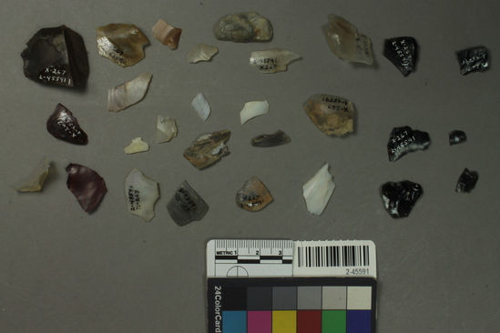 Hearst Museum object titled Flake, accession number 2-45591, described as grid sample, debitage, chert & obsidian