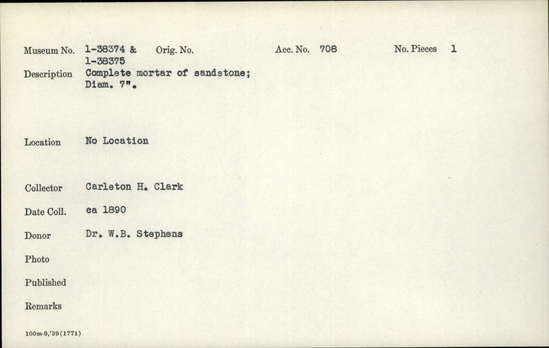 Documentation associated with Hearst Museum object titled Implement fragments, accession number 1-38275, described as Iron.