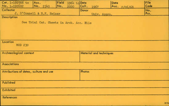 Documentation associated with Hearst Museum object titled Lithic, accession number 1-192593, described as obsidian roughout, l. 4.2cm