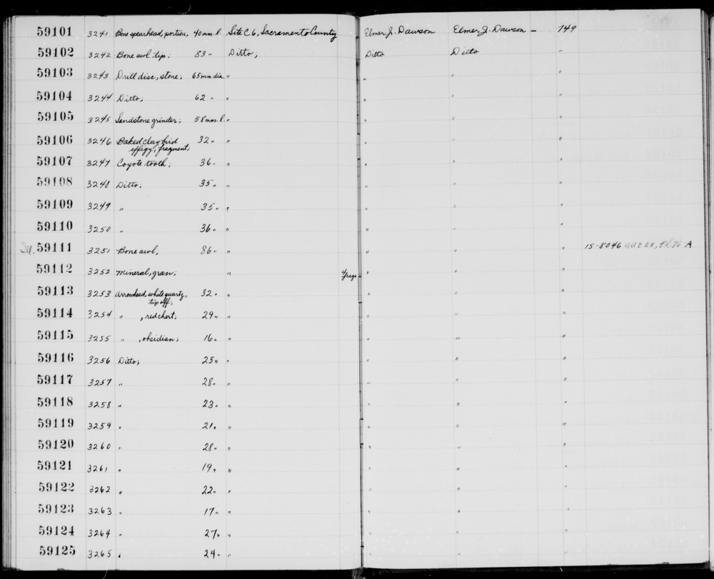 Documentation associated with Hearst Museum object titled Tooth, accession number 1-59108, described as Coyote