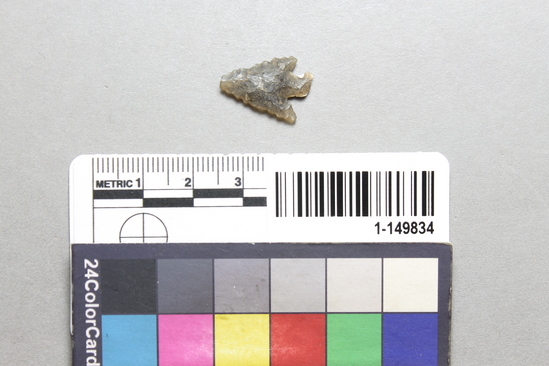 Hearst Museum object titled Point, accession number 1-149834, described as Obsidian projectile, expanding stem, corner notched, flat base