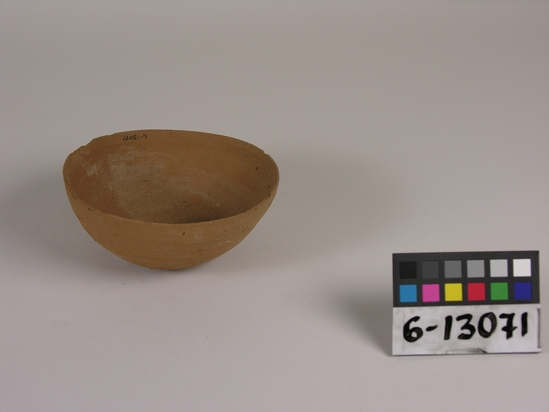 Hearst Museum object titled Bowl, accession number 6-13071, described as Pottery bowl; thin, brown; diameter 13 c,, height 4 cm.