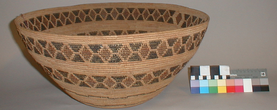 Hearst Museum object titled Scoop, accession number 1-28680, described as Openwork twined basketry scoop with very short handle.