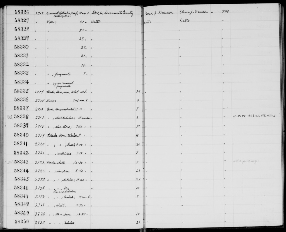 Documentation associated with Hearst Museum object titled Beads, accession number 1-58338, described as Shell, tubular