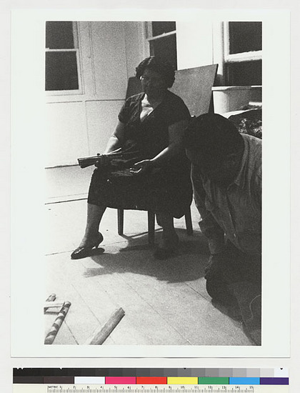 Hearst Museum object titled Black-and-white negative, accession number 15-19512, described as Sidney Parrish and David Peri playing stick game