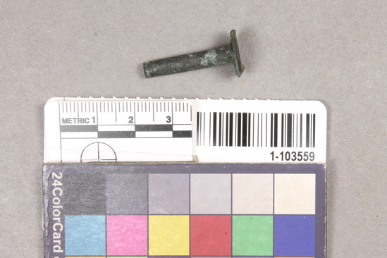 Hearst Museum object titled Nail fragment, accession number 1-103559, described as Brass.