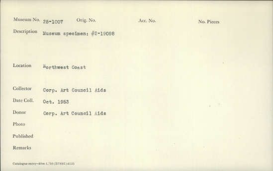 Documentation associated with Hearst Museum object titled Color slide, accession number 25-1007, described as Museum specimen: #2-19098