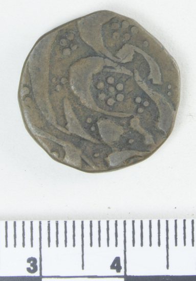 Hearst Museum object 4 of 4 titled Coin: copper, accession number 9-6084, described as Coin; Cu; Obv and Rev: has oriental script