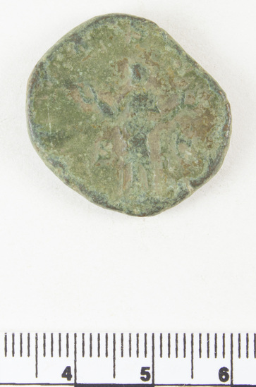 Hearst Museum object 5 of 5 titled Coin: æ sestertius, accession number 8-6497, described as Coin: Sestertius; Æ; Uncertain - 14.0 gm.