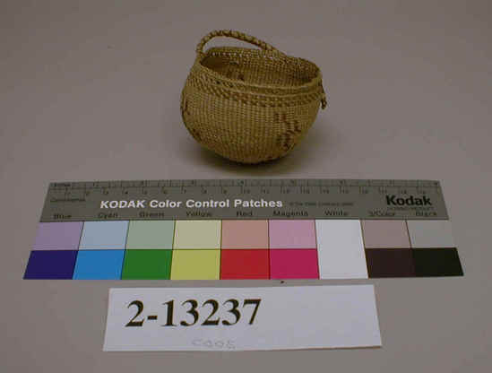 Hearst Museum object 3 of 3 titled Basket, accession number 2-13237, described as Simple design, closely twined, handle.