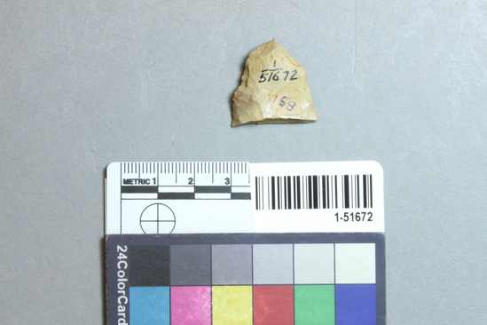 Hearst Museum object titled Projectile point, accession number 1-51672, described as Arrow point fragment, Franciscan chert.