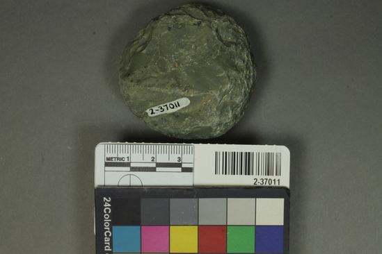 Hearst Museum object titled Hammerstone, accession number 2-37011, described as Rounded chert hammerstone; much used and worn