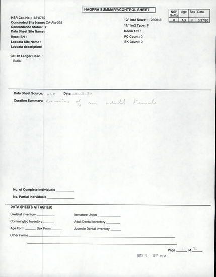 Documentation associated with Hearst Museum object titled Human remains, accession number 12-8769(0), no description available.